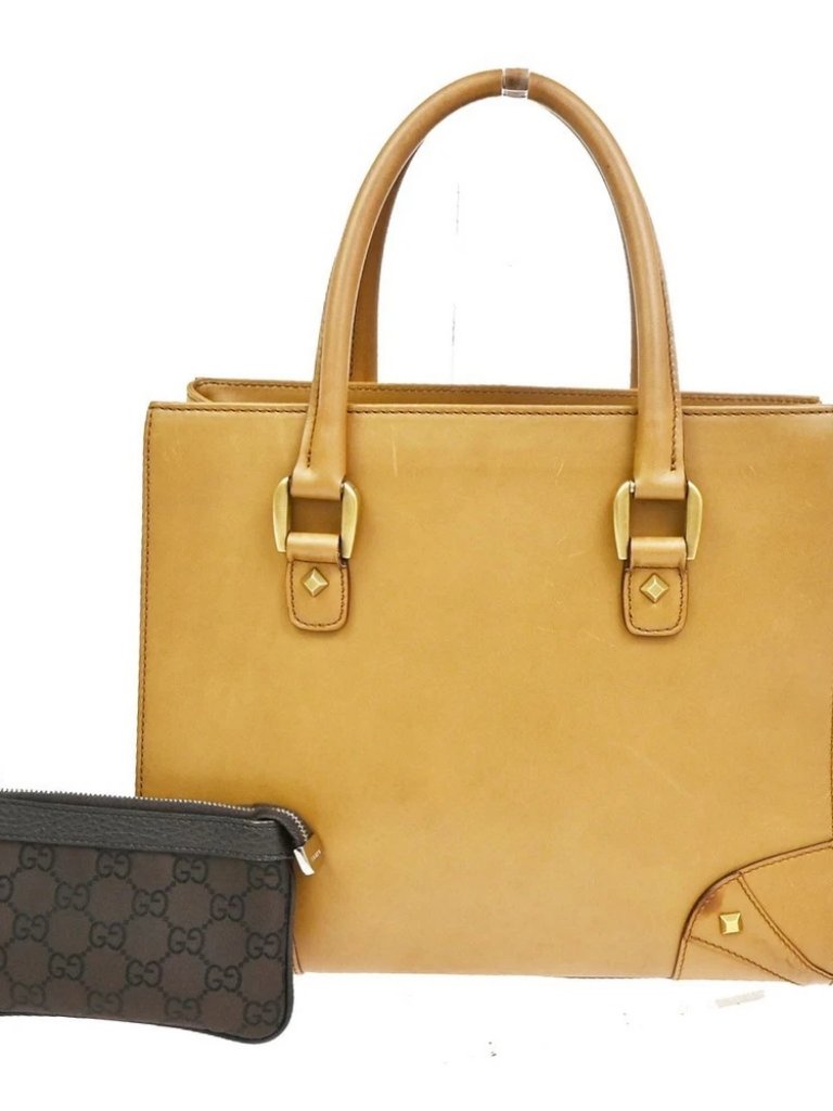 Gucci Logo Nailhead Tote Hand Bag And Pouch Bag 2set Canvas Leather 30kc910